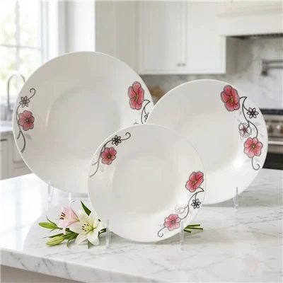 Conjunto de louça de cerâmica com decalque floral de papoula rosa de 18 unidades